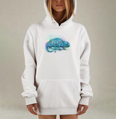 Стилизованный хамелеон с надписью STAY TRUE, Hoodie Mjhigh Dig, оверсайз, утепленная