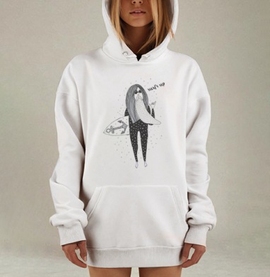 Стилизованный сёрфер с доской и жестом шaка, Hoodie Mjhigh Dig, оверсайз, утепленная