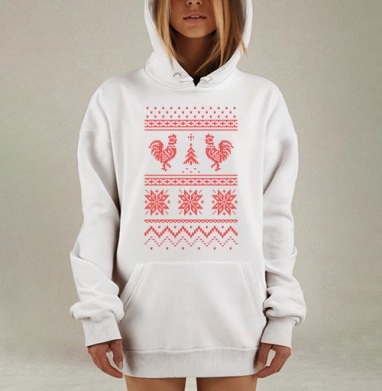 Традиционный скандинавский красный новогодний вязаный орнамент, Hoodie Mjhigh Dig, оверсайз, утепленная