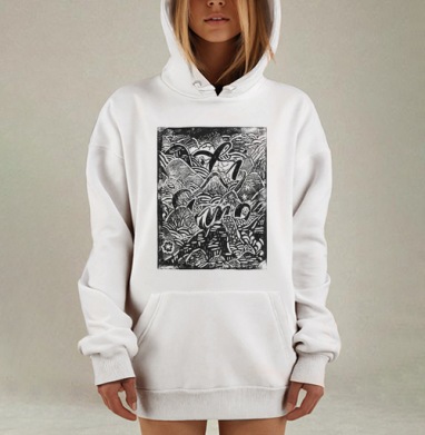 Динамичный калейдоскоп «PRIMO» в монохроме, Hoodie Mjhigh Dig, оверсайз, утепленная