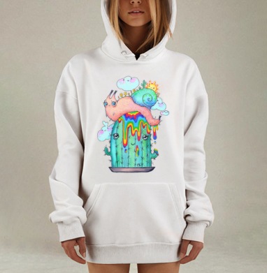 Радужный кактус с улыбающейся улиткой, Hoodie Mjhigh Dig, оверсайз, утепленная
