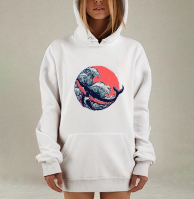 Гигантский кит в море коралловых волн, Hoodie Mjhigh Dig, оверсайз, утепленная