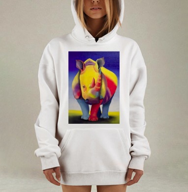 Яркий носорог в стиле экспрессионизма и поп-арт, Hoodie Mjhigh Dig, оверсайз, утепленная