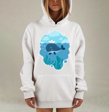 Мягкий кит с бумажным корабликом — символ мечты, Hoodie Mjhigh Dig, оверсайз, утепленная