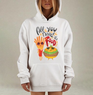 Веселый фастфуд: еда и настроение в одном дизайне, Hoodie Mjhigh Dig, оверсайз, утепленная