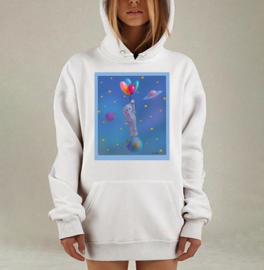 Волшебный слоненок с воздушными шарами в космосе, Hoodie Mjhigh Dig, оверсайз, утепленная