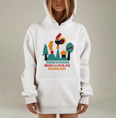 Русская деревня с петухом и храмом since xxi, Hoodie Mjhigh Dig, оверсайз, утепленная