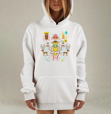Веселая Медитация Обезьяны с Карикатурными Персонажами вокруг, Hoodie Mjhigh Dig, оверсайз, утепленная