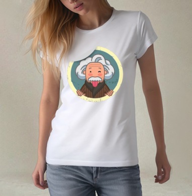 Веселый Эйнштейн с языком и формулой E=mc², Футболка женская белая 180гр