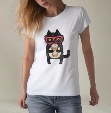 Coffee-cat, Футболка женская белая 180гр