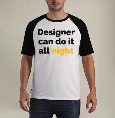 Футболка с принтом «Designer can do it all night» - Футболка мужская REGULAR реглан бел/черный, страница 9
