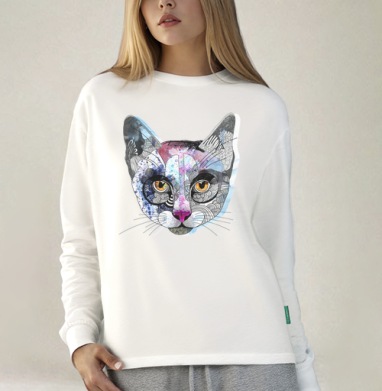 Кошка графика, Футболка лонгслив женская белая
