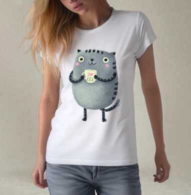 Кот I love to kill, Футболка женская белая 180гр