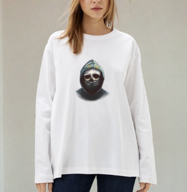 Апокалиптическая аллегория двадцатого года череп маска капюшон, Футболка лонгслив женская белая