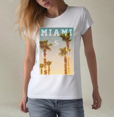 Miami, Футболка женская белая 180гр