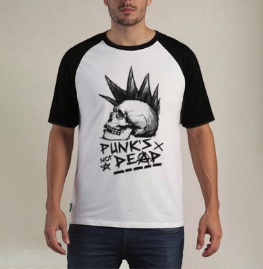 Череп с ирокезом PUNKS NOT DEAD – панк-графика - Футболка мужская REGULAR реглан бел/черный, страница 8