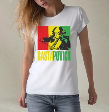 Эклектичный виолончелист в дредах на раста фоне RASTAPOVICH РАСТАПОВИЧ портрет, Футболка женская белая 180гр