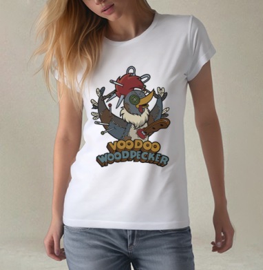 Voodoo Woodpecker Вуду дятел мультяшная стилизованная иллюстрация, Футболка женская белая 180гр