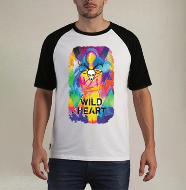 Яркий арт-постер «Wild Heart» с маской оленя - Футболка мужская REGULAR реглан бел/черный, страница 14