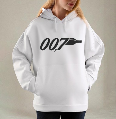 Агент 007, Толстовка / Женская/ Оверсайз / Начес / Белая / C принтом