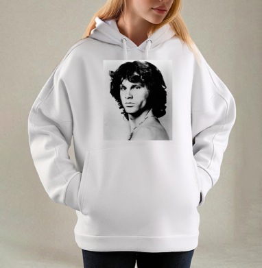 Jim_Morrison_Pardon_Bati, Толстовка / Женская/ Оверсайз / Начес / Белая / C принтом