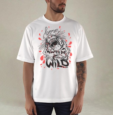 Тигр - Купить мужские футболка oversize–limitless Зверушки в Москве, цена мужских футболки oversize–limitless  с прикольными принтами - магазин дизайнерской одежды Maryjane