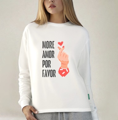 Hand heart More Amor / Рука с сердцем жест корейское сердечко, Футболка лонгслив женская белая