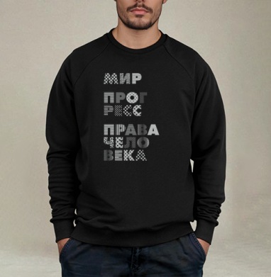 Плакат с надписями МИР, ПРОГРЕСС, ПРАВА ЧЕЛОВЕКА - Свитшот мужской черный петля/начес, страница 7