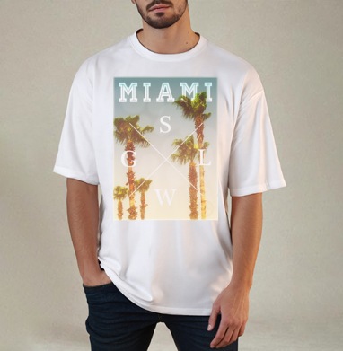 Miami, Футболка / Мужчинам / Оверсайз / Белая / C принтом