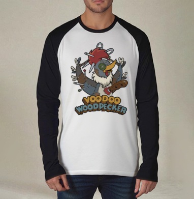 Voodoo Woodpecker Вуду дятел мультяшная стилизованная иллюстрация, Футболка длинный рукав / Мужчинам / Реглан / Принт