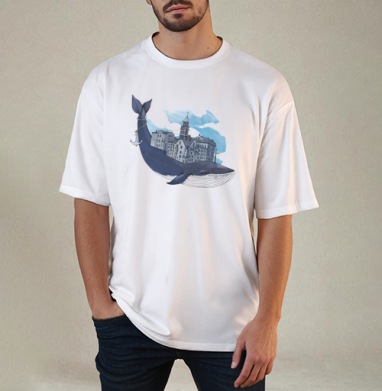 Whale city, Футболка / Мужчинам / Оверсайз / Белая / C принтом