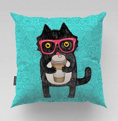 Coffee-cat, Подушка велюр плюшевая 45х45