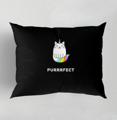 Милый единорог-кот с радужным рожком PURRRFECT, Подушка декоративная 50х70 см