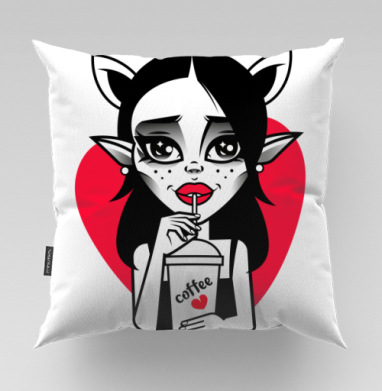Gothic girl drinks coffee / Гот девушка пьет вкусный утренний кофе - Магазин футболок iaroslavb, Подушки