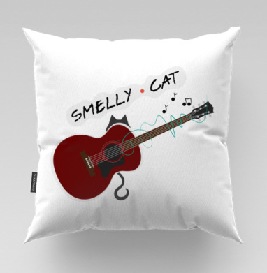Бордовая гитара с черным котом и музыкальными нотами Smelly Cat - Магазинчик ProkoffArt, Подушки