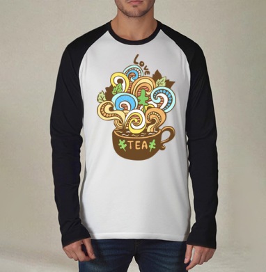 Чашка Love Tea с ярким фантазийным дизайном, Футболка длинный рукав / Мужчинам / Реглан / Принт