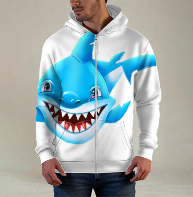 Жизнерадостный морской хищник мультяшная синяя акула Smiling Blue Shark, Толстовка мужская на молнии 3Д полная запечатка