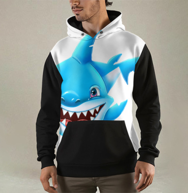 Жизнерадостный морской хищник мультяшная синяя акула Smiling Blue Shark, Толстовка мужская Regular 3D