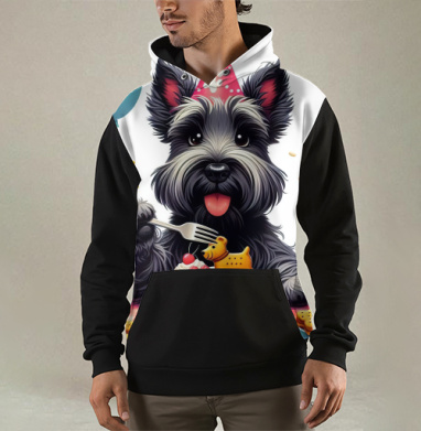 Маленький черный терьер отмечает первый юбилей Birthday Dog Party, Толстовка мужская Regular 3D