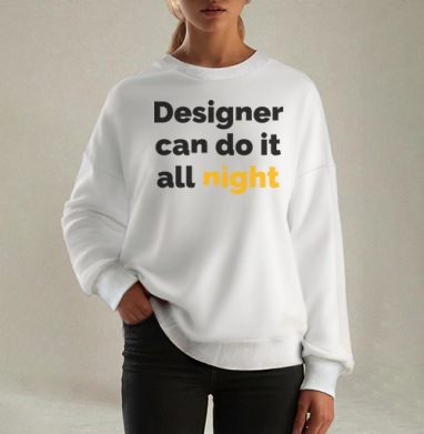 Футболка с принтом «Designer can do it all night», Свитшот оверсайз белый женский
