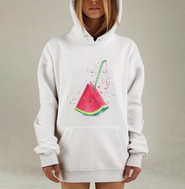 Яркая сочная долька арбуза с трубочкой для питья сока, Hoodie Mjhigh Dig, оверсайз, утепленная
