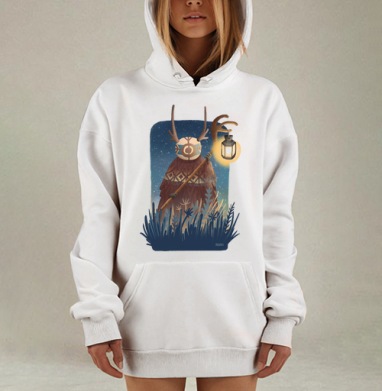 Мистический дух леса с фонарём и оленьими рогами, Hoodie Mjhigh Dig, оверсайз, утепленная