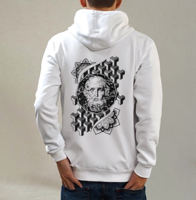 Космический мужик, Толстовка на молнии, печать на спине. муж. белая v3 320гр