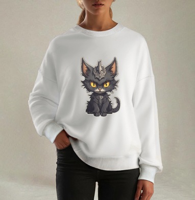 Кот-кошмарик., Свитшот оверсайз белый женский