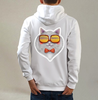 Котофей, Толстовка на молнии, печать на спине. муж. белая v3 320гр