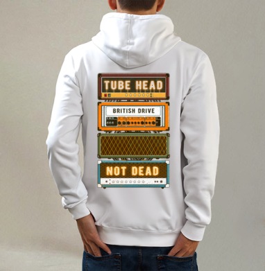 Винтажные гитарные усилители в ретро стиле, Толстовка на молнии, печать на спине. муж. белая v3 320гр