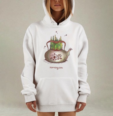 Чайник с кактусами в акварельном стиле, Hoodie Mjhigh Dig, оверсайз, утепленная