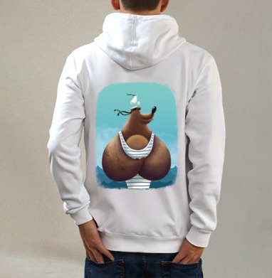 Миша Морячок, Толстовка на молнии, печать на спине. муж. белая v3 320гр