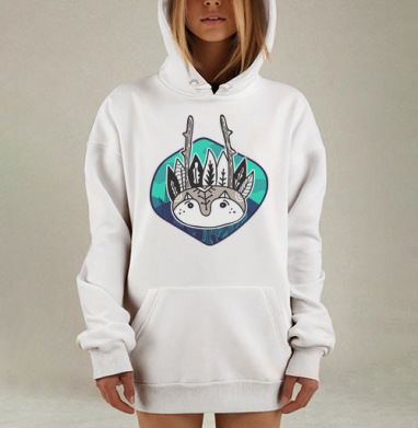 Этнический портрет животного с рогами и листьями, Hoodie Mjhigh Dig, оверсайз, утепленная