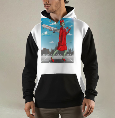 Красная зомби-стюардесса и самолет в небе над Веной, Толстовка мужская Regular 3D